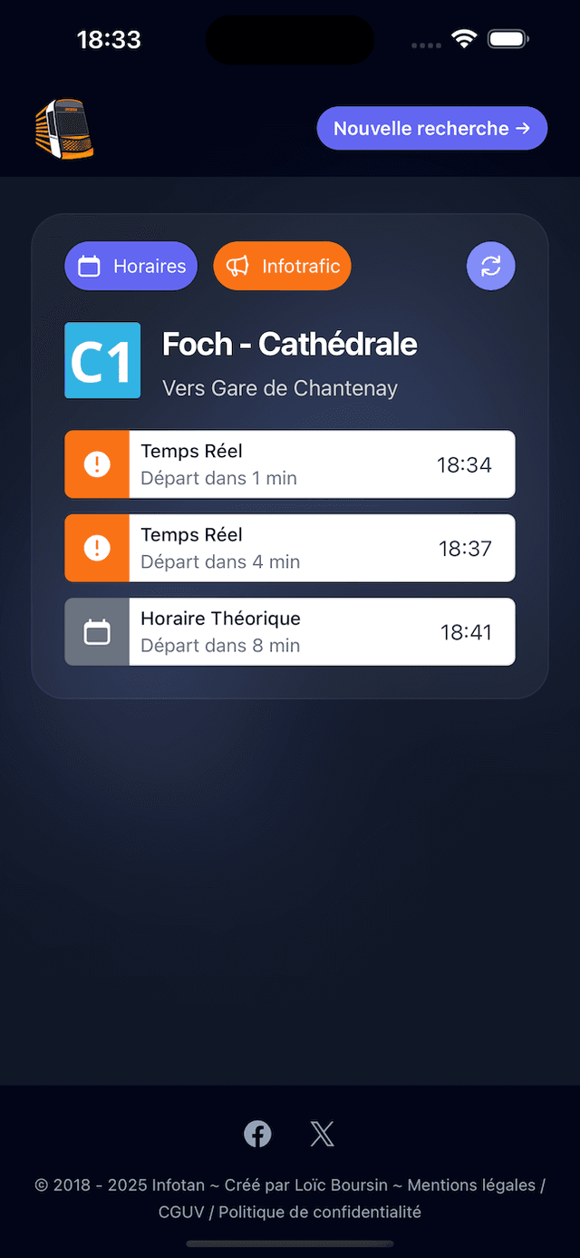 Aperçu de l’application Infotan sur mobile